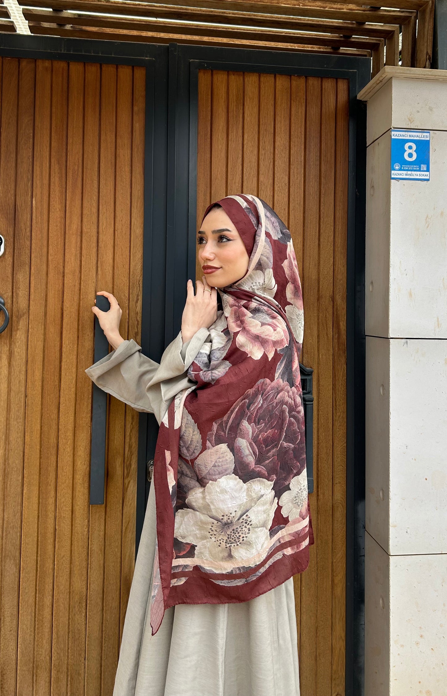 Bambu şal Bordo-Kremit